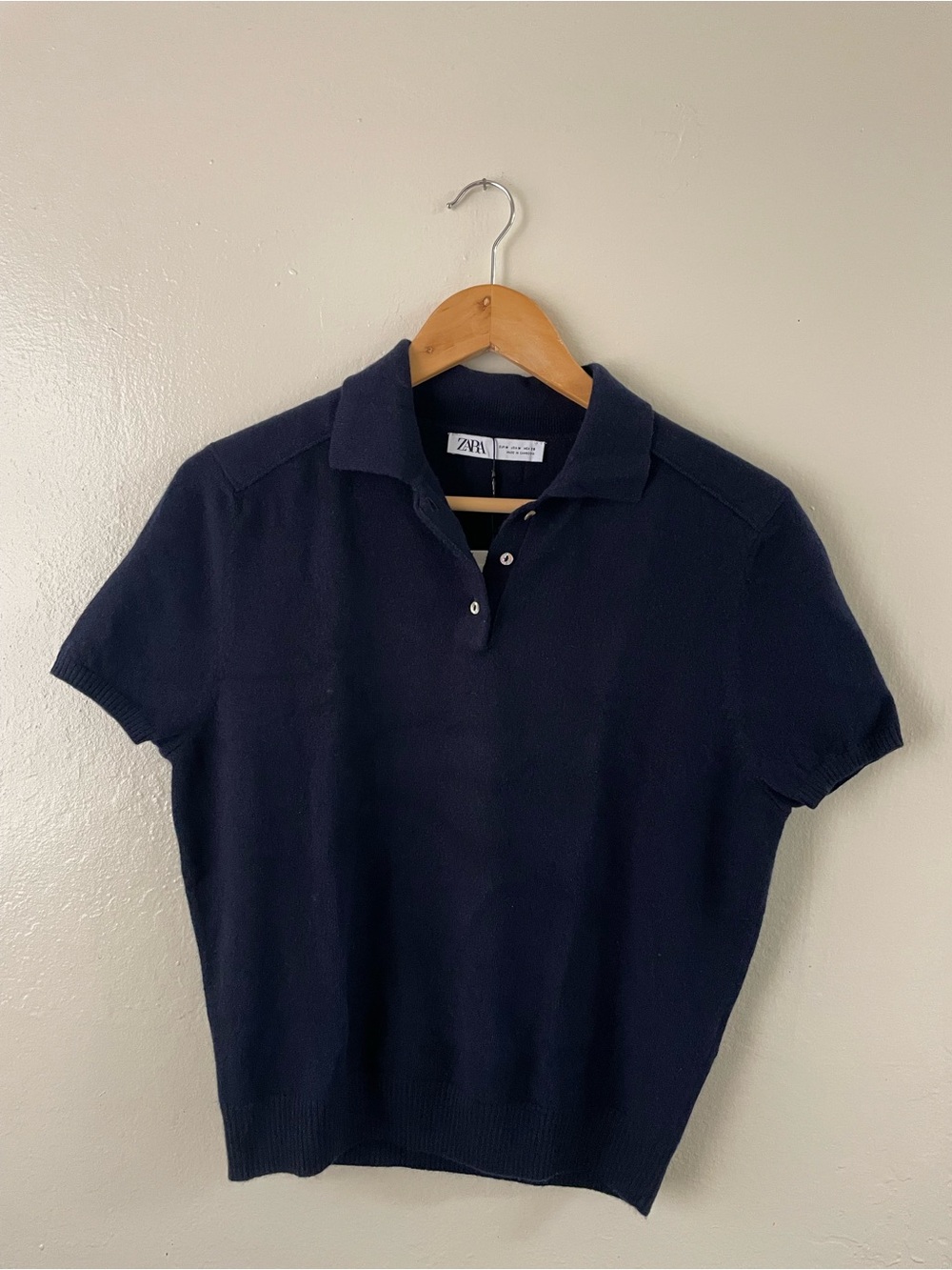 ZARA Navy Short-Sleeve Polo Knit Top Sweater